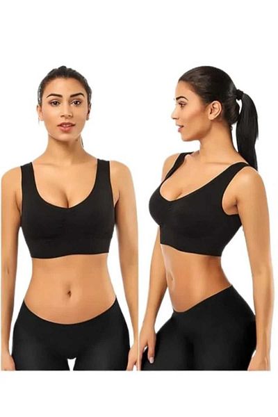 S&D ÇARŞİ Thick Strap Gatherer Seamless Bustier Bra (Black) Wire-Free - No Hooks
