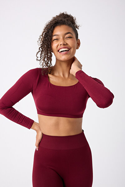 FOREVER MORE Безшовний кроп-топ з квадратним вирізом і довгими рукавами