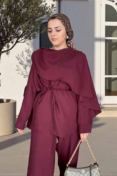 Aselim Hijap Moda Mimoza Διπλό Σετ Efil Efil Summer Claret Red