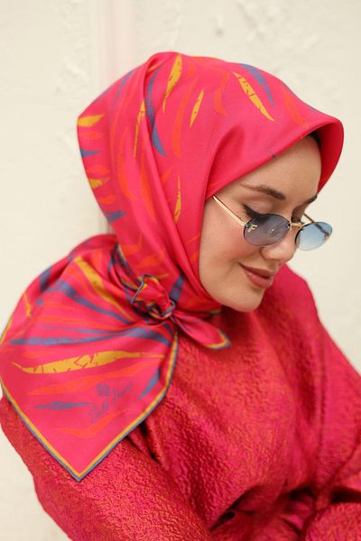 Silk Home Pink Orange Patterned Tivil Silk Scarf 11432-54