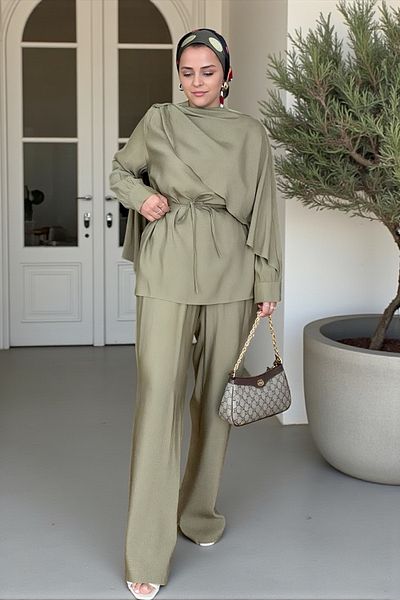 Aselim Hijap Moda Mimoza Διπλό Σετ Efil Efil Summer Green