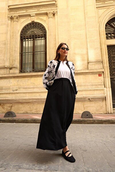 Cardella Triple Stylish Set with Sequin and Tulle Flower Detail Jacket and Crepe Skirt