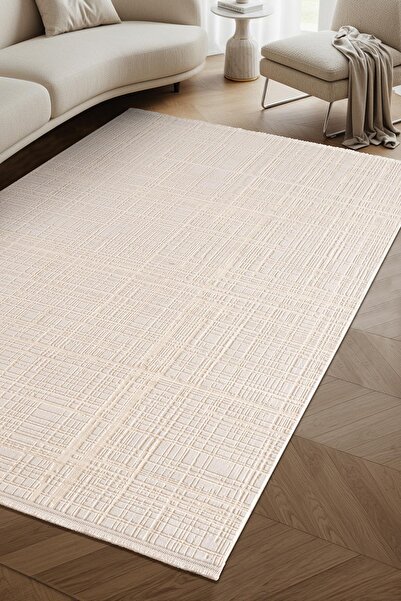 Cotto Home Crown CR006W Bej Halı Modern Detaylı Pamuk Taban Akrilik Tozuaz Sa...