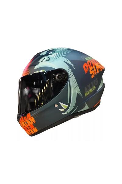 AXXIS Draken SIMIAN B4 MATT FLUOR ORANGE. ''2 Vizörlü'' + Matt Motosiklet Kapalı Kask