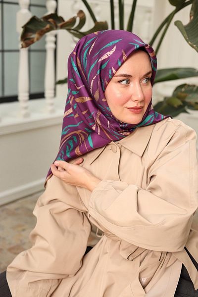 Silk Home Plum Patterned Tivil Silk Scarf 11432-04