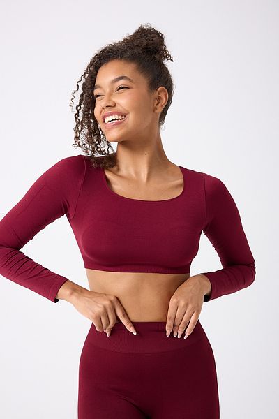 FOREVER MORE Crop Top cu mânecă lungă cu gât pătrat - fără sudură