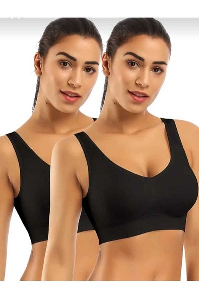 S&D ÇARŞİ Thick Strap Gatherer Seamless Bustier Bra (Black) Wire-Free - No Hooks