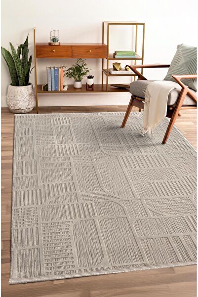 Cotto Home Tablo TL009A Gri Halı Geometrik Desen Pamuk Taban Yıkanabilir Salo...