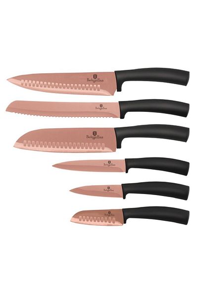 Berlinger Haus Knife Set Nonstick Stainless Steel 6-piece Rosegold Metallic Line Chef Knife Santoku Knife Bread