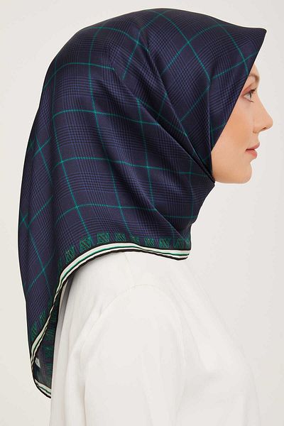 Armine Μεταξωτό κασκόλ Sura με καρό μπλε Navy 9029-52
