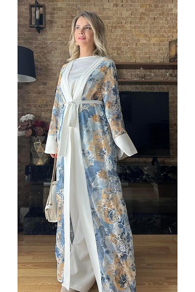 Cardella Design Triple Suit, Embroidered Chiffon Jacket Triple Suit, Pants Triple Suit