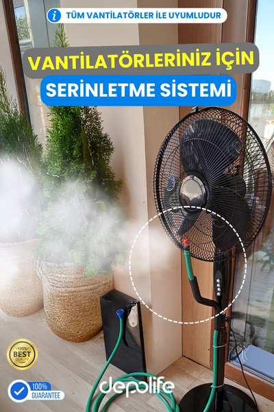 Depolife Vantilatör Serinletme Sistemi Buharlama Sisleme Misting Cafe Bahçe Balkon Veranda Su Buhar Püskürtme