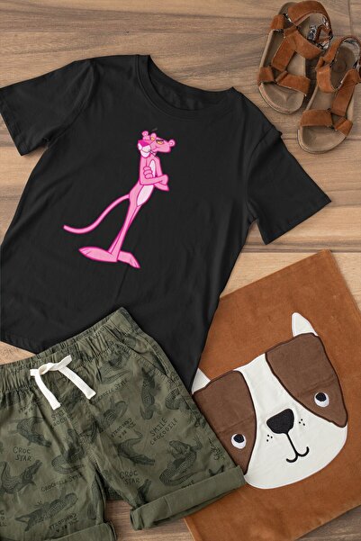 SVART WEAR Tricou Pink Panther cu gât crewneck, 100% bumbac, imprimat, cu mân...
