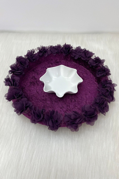 ZEYMERADE Mor Gelin Kına Gecesi Tepsisi, Düğün, Sünnet, Kadife Üç Boyutlu Laz...