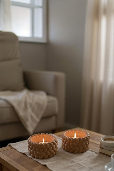 ardesta El Yapımı Hasır Görünümlü 2’li Tea Light Taş Mumluk | Dekoratif Mumlu...
