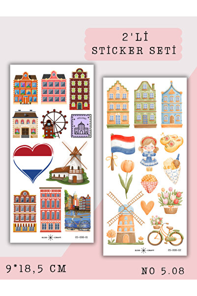 Else Craft 2'li Hollanda Seyahat Temalı Sticker 5.08 - Ajanda Planlayıcı Bull...