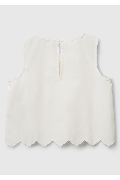 United Colors of Benetton Girl's White Embroidered Front Buttoned Back Muslin Sleeveless Top