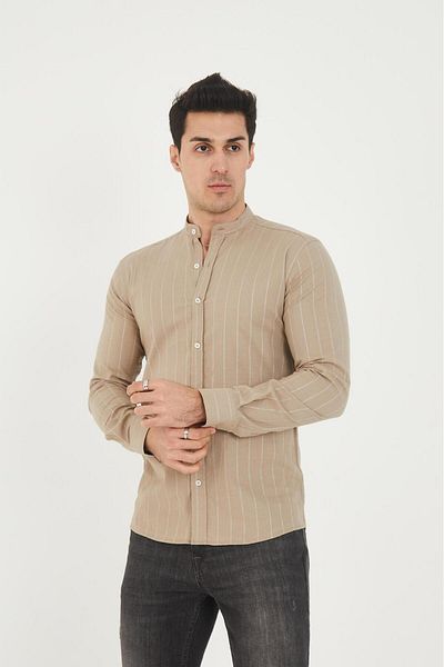 jack carisma Ανδρικό πουκάμισο Judge Collar Line Lycra Cotton Linen Texture Slim Fit