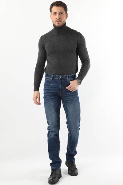 BANNY JEANS Ανδρικό τζιν παντελόνι με κανονική εφαρμογή σκούρο μπλε