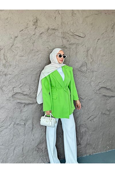 She Olive Saçaklı astarlı blazer ceket