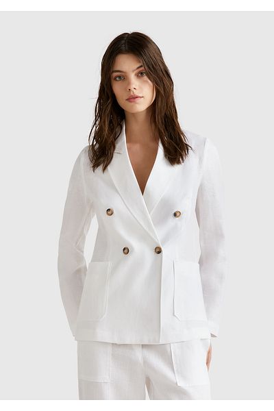 United Colors of Benetton Women's White 100% Linen Jacket