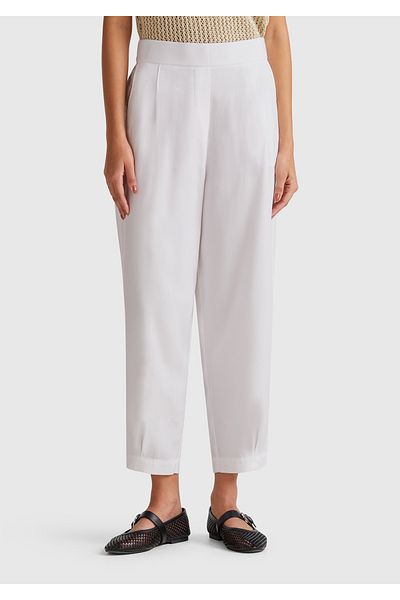 United Colors of Benetton Women's White 100% Lyocell Elastic Waist Balloon Fit Pants