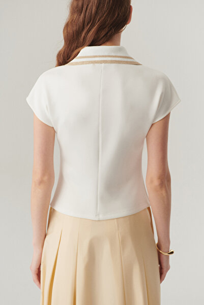 Exquise Κανονικό πλεκτό μπλουζάκι με λεπτομέρεια με κουμπιά εκρού