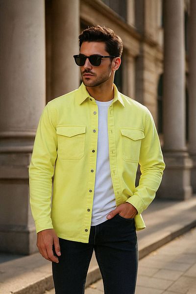 BANNY JEANS Ανδρικό πουκάμισο Jean Oversize Neon Green