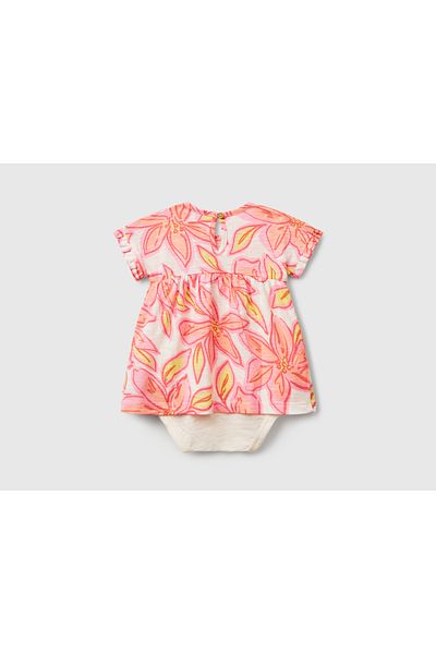 United Colors of Benetton Baby Yavruağzı Fully Patterned Kimono Dress with Inner Sleeve Bodysuit