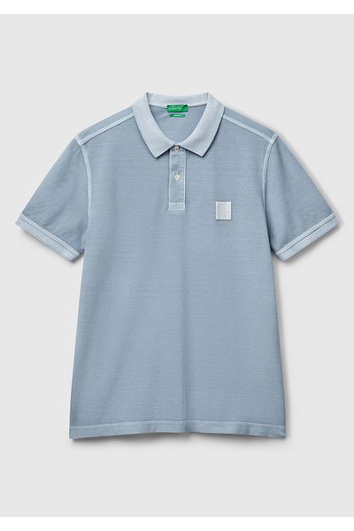United Colors of Benetton Tricou polo pentru bărbați, albastru deschis, 100% bumbac organic, cu croiala normală