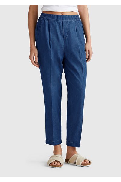 United Colors of Benetton Women's Dark Blue 100% Cotton Elastic Waist Shamrock Trousers