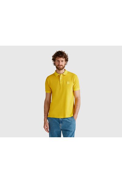 United Colors of Benetton Ανδρικό κίτρινο μπλουζάκι πόλο 100% Organic Cotton Regular Fit
