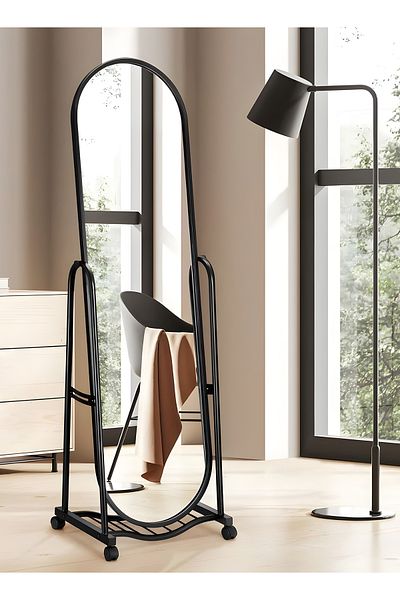 Taimi Elegant Mirror 160x31cm-decorative Mirror With-strong Black Stand With 4 Wheels For Easy Movement