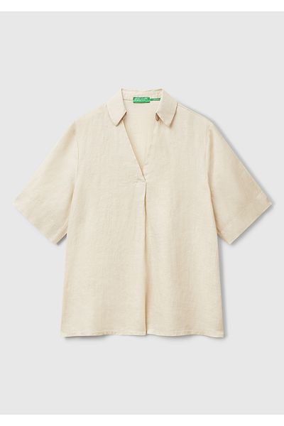United Colors of Benetton Bluză cu mânecă scurtă, 100% in, culoare piatră, pentru femei