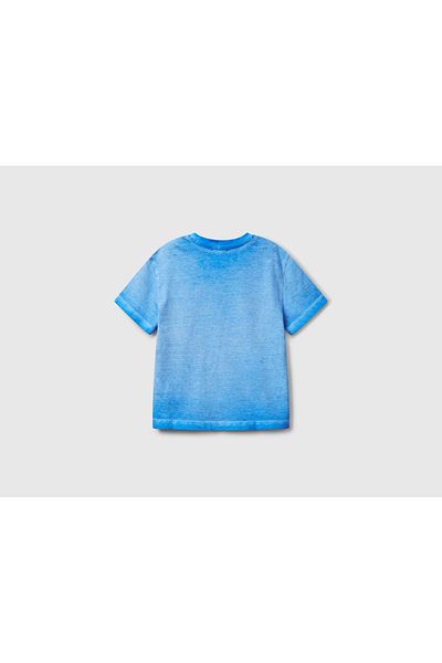 United Colors of Benetton Tricou oversize brodat cu logo cu efect de decolorare albastru Saks pentru băiat