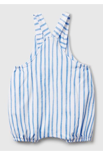 United Colors of Benetton Baby Blue All Patterned Logo Buttoned Adjustable Strap Jumpsuit