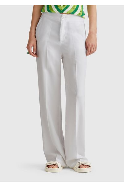United Colors of Benetton Women's White 100% Lyocell Straight Leg Trousers with Elastic Waist