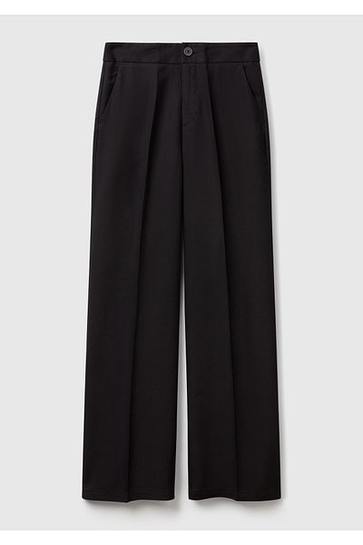 United Colors of Benetton Women's Black 100% Lyocell Straight Leg Trousers with Elastic Waist