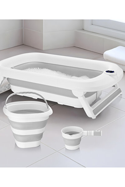 Zuu Baby Yeni Termometreli Katlanır Bebek Küveti 45 Lt. 3 Lü Set Gri