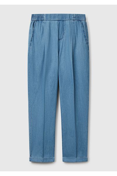 United Colors of Benetton Women's Light Blue 100% Cotton Elastic Waist Shamre Trousers
