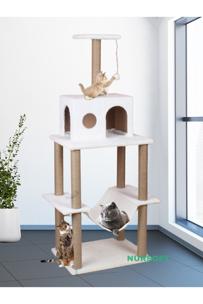 Nursoft Zooplus Tower Xxl Kedi Tırmalama Ve Oyun Evi Platformu Beyaz
