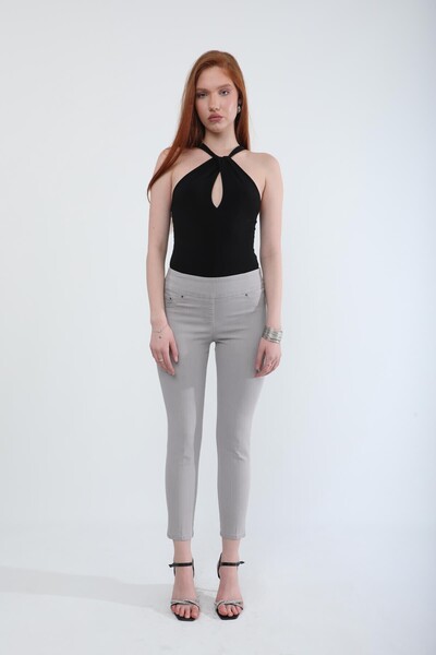 Bluewhite Gray Women's Lycra Stretch Jean Trousers