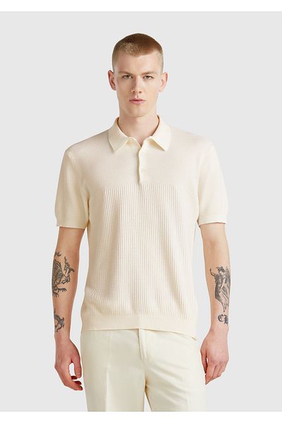 United Colors of Benetton Ανδρική κρέμα 100% Koton Regular Fit Πλεκτό πουλόβερ με γιακά πόλο