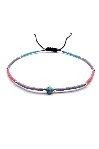 Lexy's Boutique Handmade Anklet Bracelet, 925 Silver, Adjustable, Miyuki Beads and Turquoise