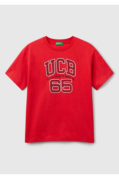 United Colors of Benetton Boy's Red Benetton Logo Printed T-Shirt