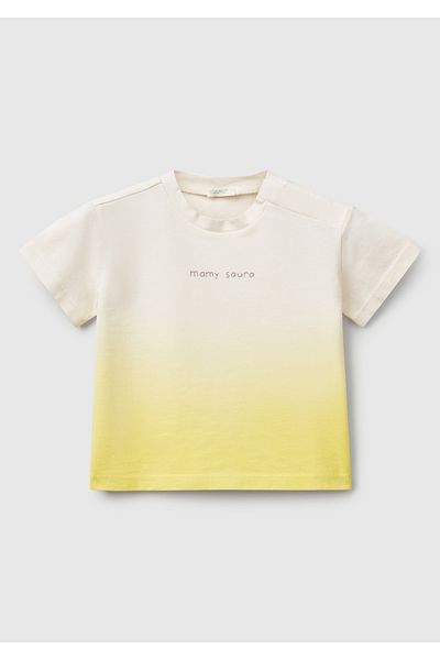 United Colors of Benetton Baby Yellow Color Transition Dye Printed Crew Neck T-Shirt