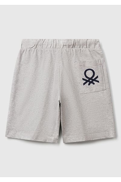 United Colors of Benetton Pantaloni scurți cu șnur cu talie pentru băiat, gri Melange, cu buzunar la spate