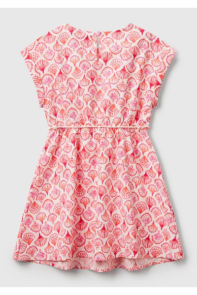 United Colors of Benetton Girls Pink Patterned Elastic Waist Drawstring Short Sleeve Dress