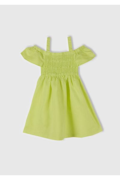 United Colors of Benetton Girls' Yellow Ruffled Short Sleeve Gathered Detailed Pleated Dress