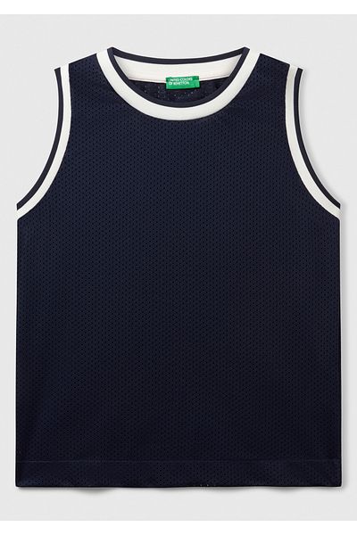 United Colors of Benetton Vestă de baschet pentru băiat, cu imprimeu bleumarin, cu efect de plasă
